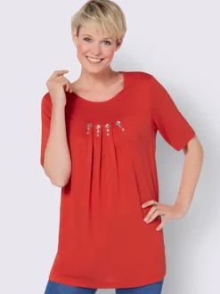 T-shirt à manches courtes avec plis creux et petites pierres