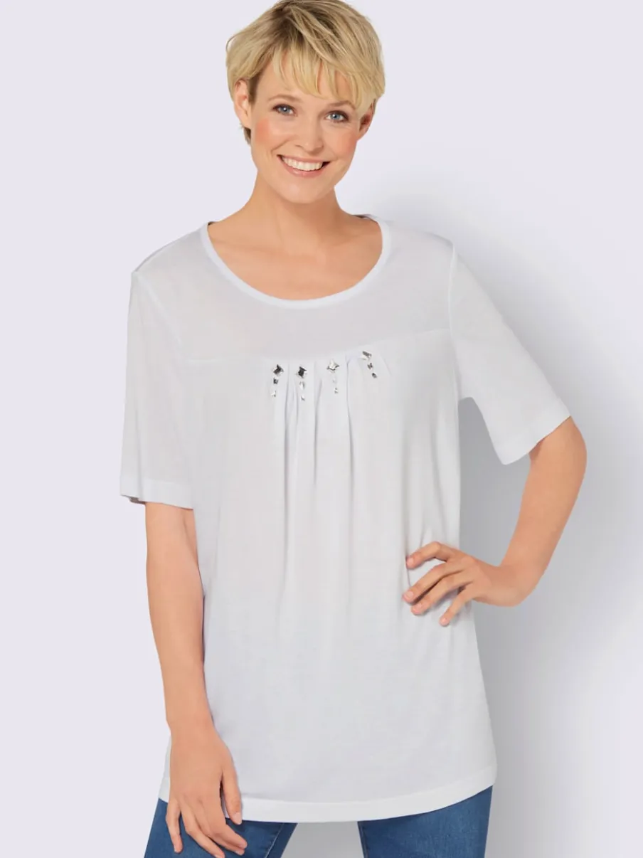 T-shirt à manches courtes avec plis creux et petites pierres