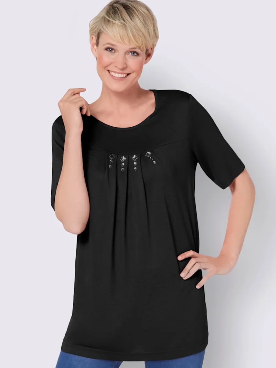 T-shirt à manches courtes avec plis creux et petites pierres