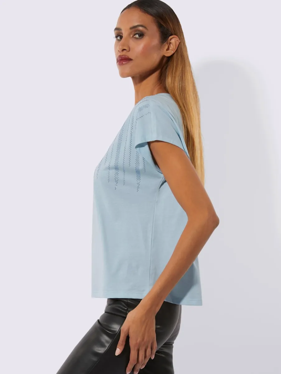 T-shirt à manches courtes avec petites pierres brillantes