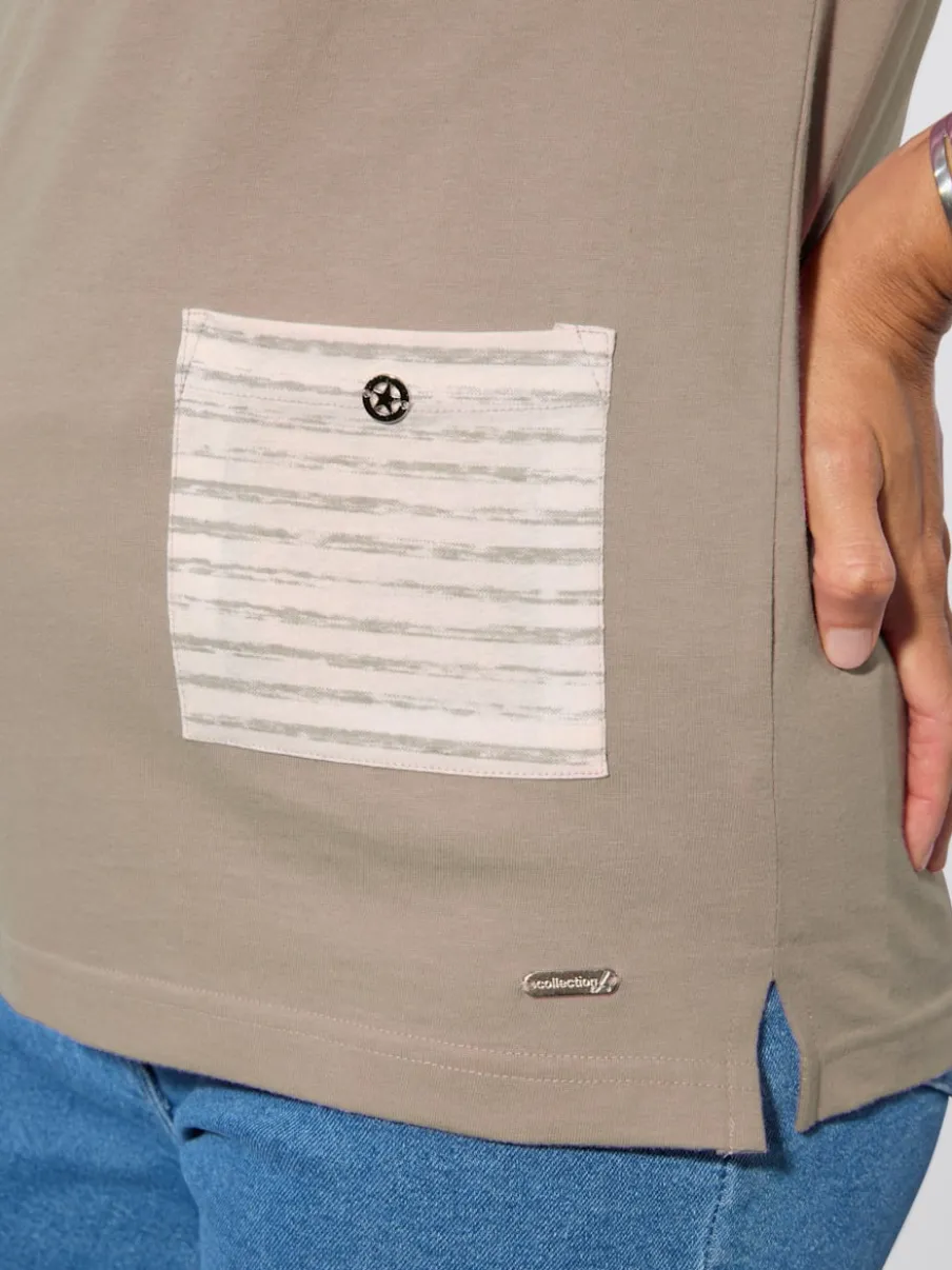 T-shirt à manches courtes avec poches rayées contrastées