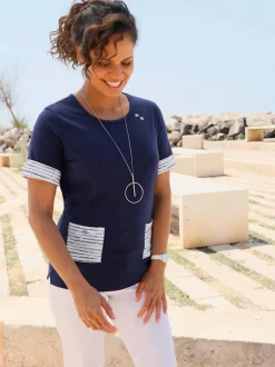 T-shirt à manches courtes avec poches rayées contrastées