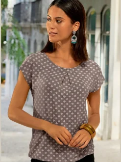 T-shirt à manches courtes avec plis et motif géométrique