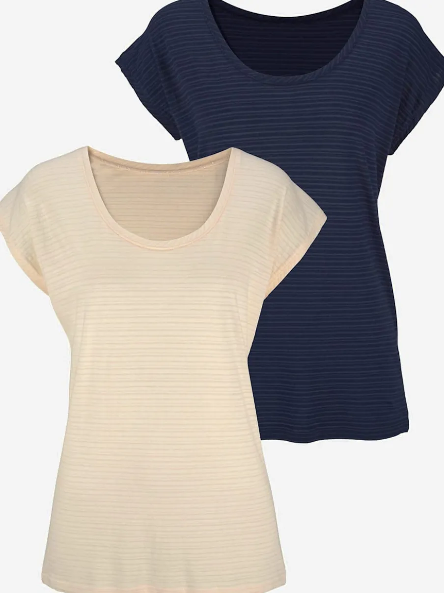 T-shirt à manches courtes avec rayures dévorées et coupe arrondie