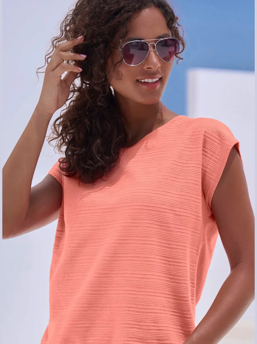 T-shirt à manches courtes avec structure rayée en coton doux