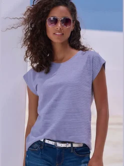 T-shirt à manches courtes avec structure rayée en coton doux