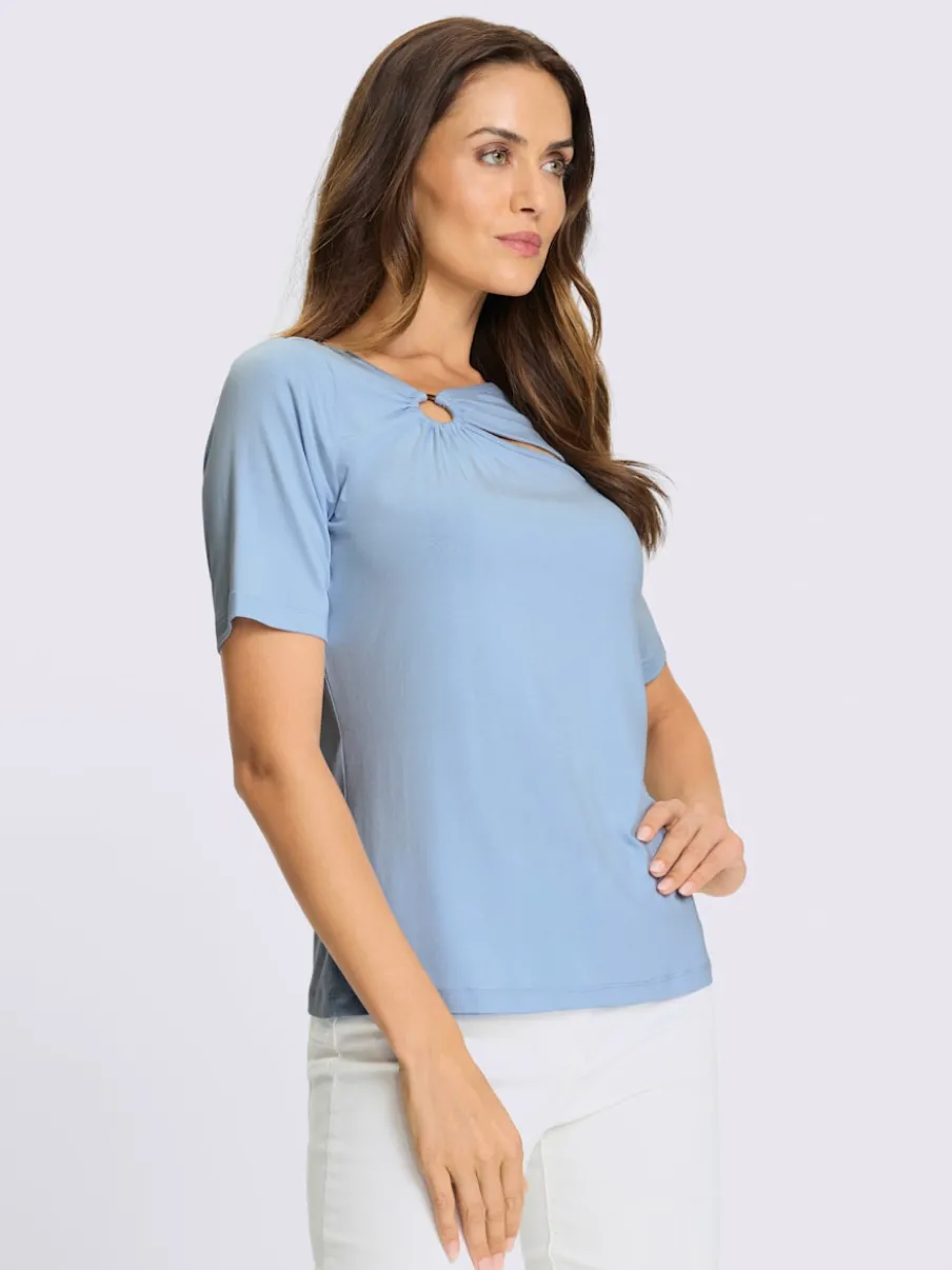 T-shirt à manches courtes col asymétrique avec découpe raffinée