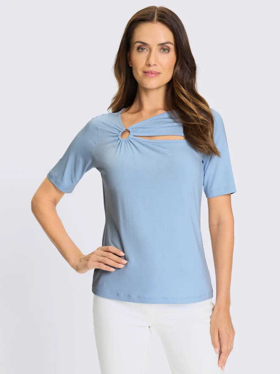 T-shirt à manches courtes col asymétrique avec découpe raffinée
