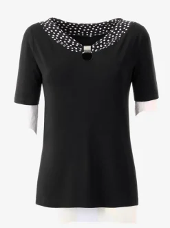 T-shirt manches courtes col à pois avec boucle décorative