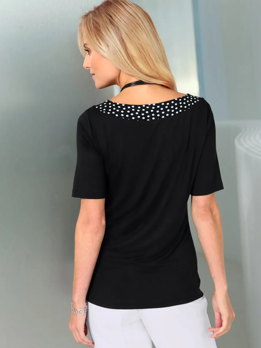 T-shirt manches courtes col à pois avec boucle décorative