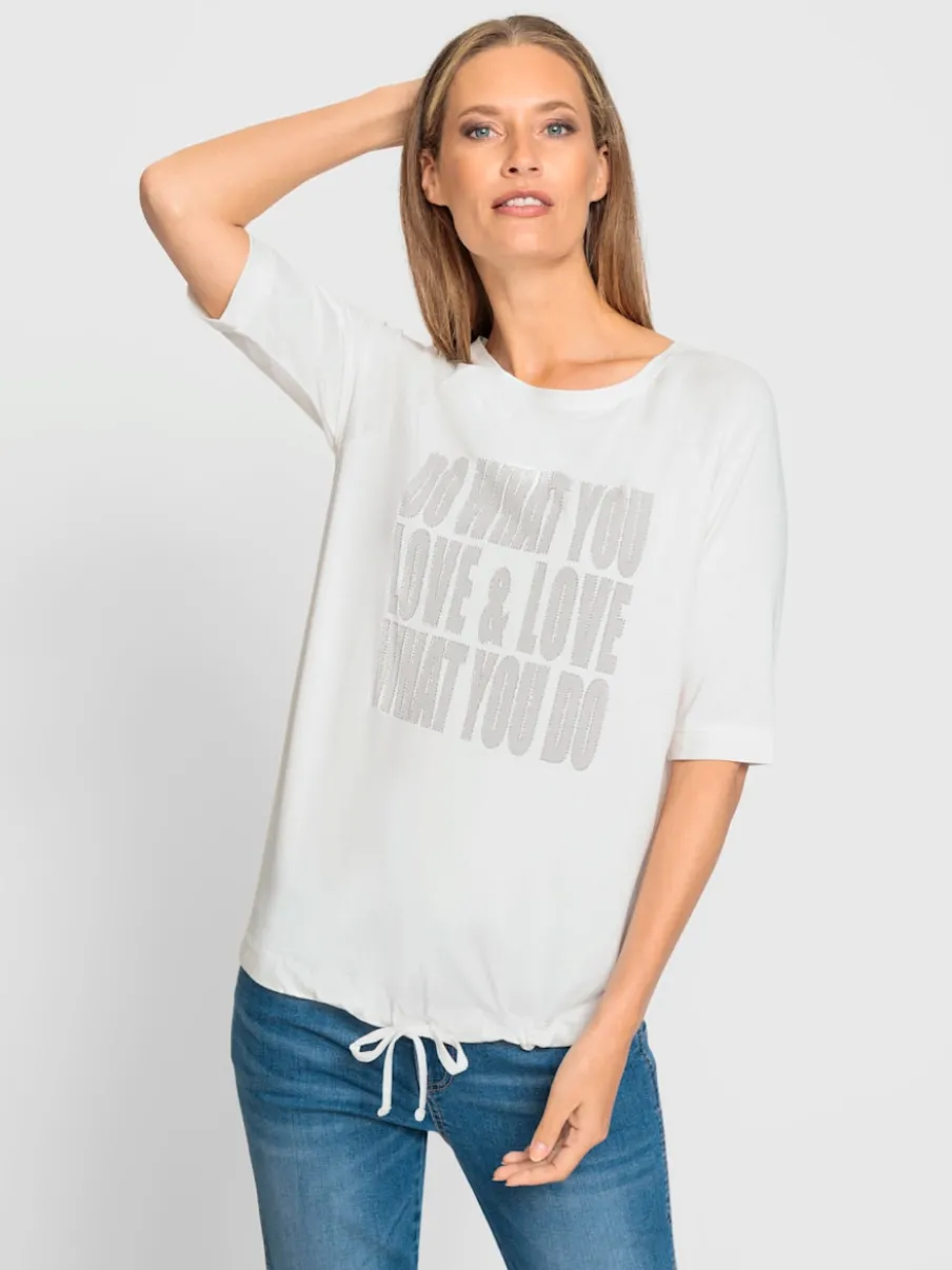 T-shirt à manches courtes col rond avec inscription brillante