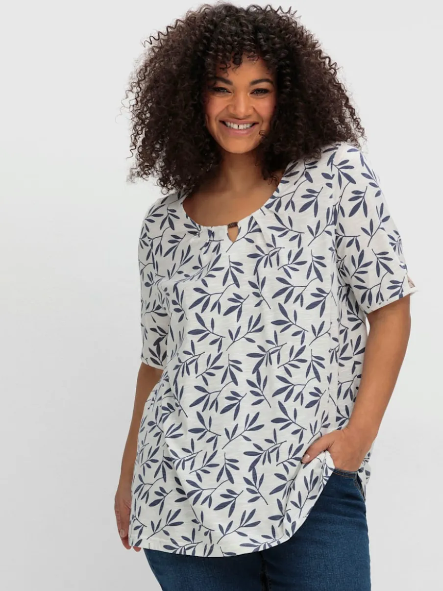 T-shirt à manches courtes découpe avec perles décoratives à l'encolure