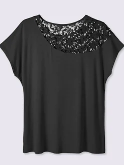 T-shirt à manches courtes empiècement en dentelle