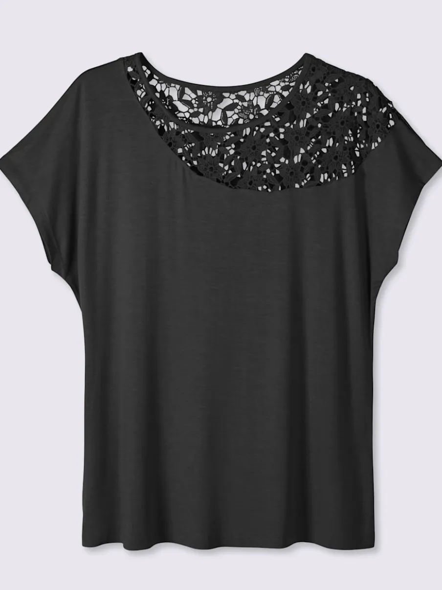 T-shirt à manches courtes empiècement en dentelle