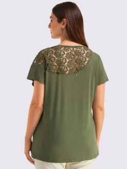 T-shirt à manches courtes empiècement en dentelle