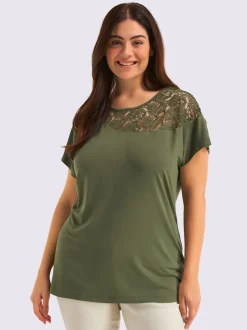 T-shirt à manches courtes empiècement en dentelle