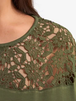 T-shirt à manches courtes empiècement en dentelle