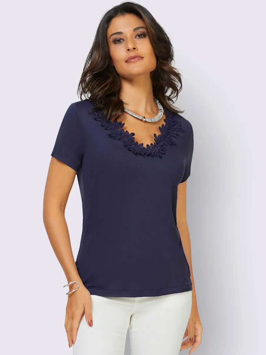 T-shirt à manches courtes encolure V dentelle florale
