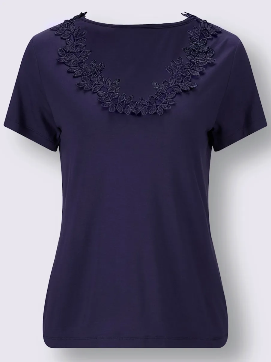 T-shirt à manches courtes encolure V dentelle florale