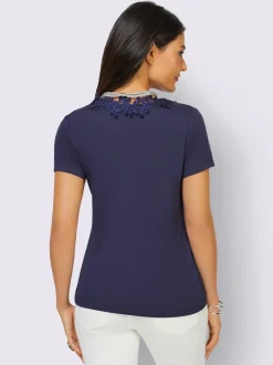 T-shirt à manches courtes encolure V dentelle florale