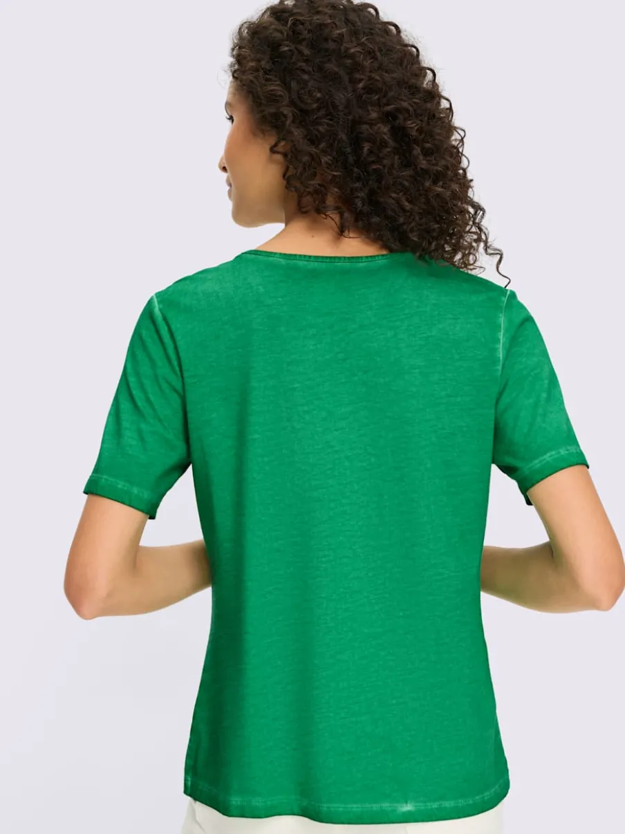 T-shirt à manches courtes encolure en V avec empiècement en dentelle