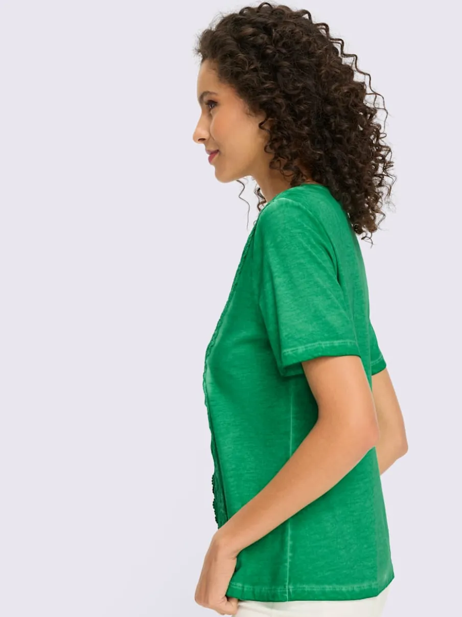 T-shirt à manches courtes encolure en V avec empiècement en dentelle