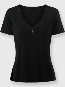 T-shirt à manches courtes encolure en V avec boutons décoratifs