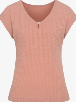 T-shirt à manches courtes encolure en V avec perle décorative