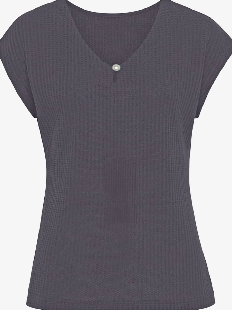 T-shirt à manches courtes encolure en V avec perle décorative