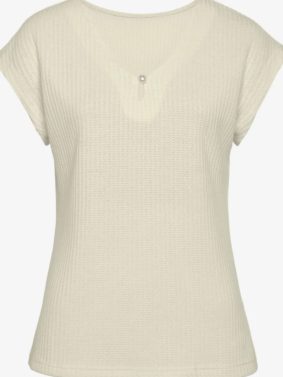 T-shirt à manches courtes encolure en V avec perle décorative