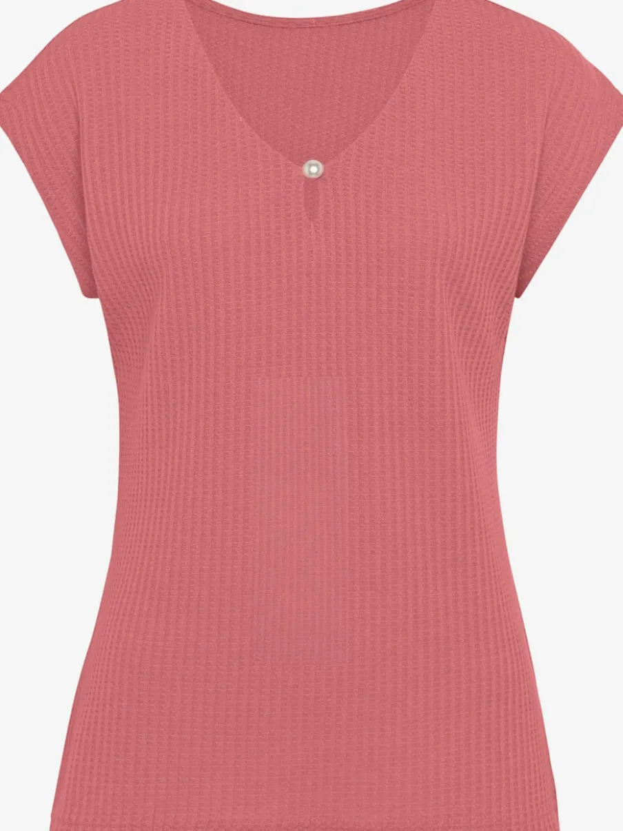 T-shirt à manches courtes encolure en V avec perle décorative