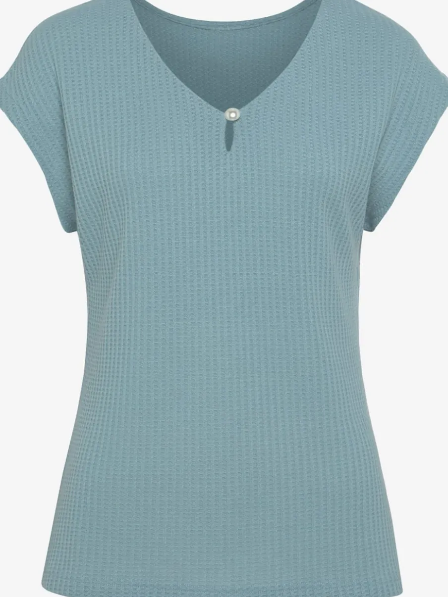 T-shirt à manches courtes encolure en V avec perle décorative
