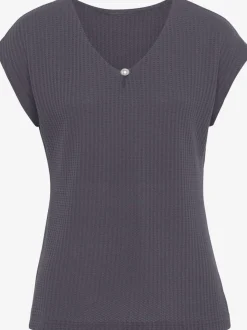 T-shirt à manches courtes encolure en V avec perle décorative