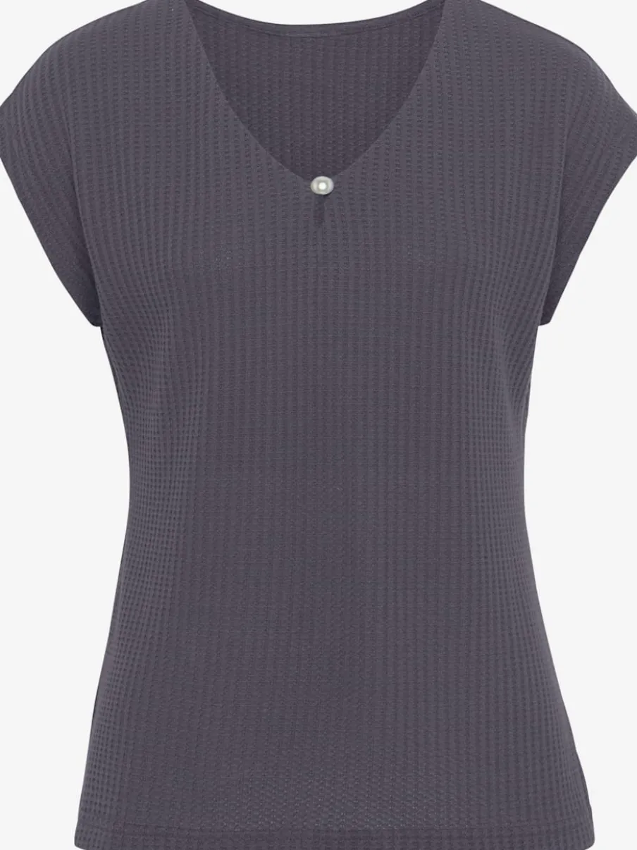 T-shirt à manches courtes encolure en V avec perle décorative