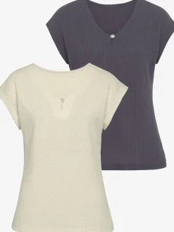 T-shirt à manches courtes encolure en V avec perle décorative