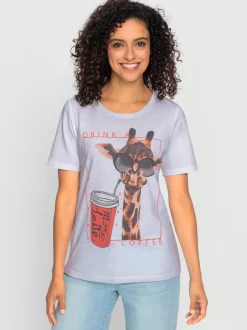 T-shirt à manches courtes en coton avec motif girafe amusant