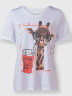 T-shirt à manches courtes en coton avec motif girafe amusant