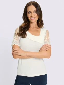 T-shirt à manches courtes en dentelle raffinée et asymétrique