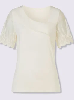 T-shirt à manches courtes en dentelle raffinée et asymétrique