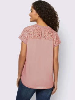 T-shirt à manches courtes en dentelle et imprimé léger