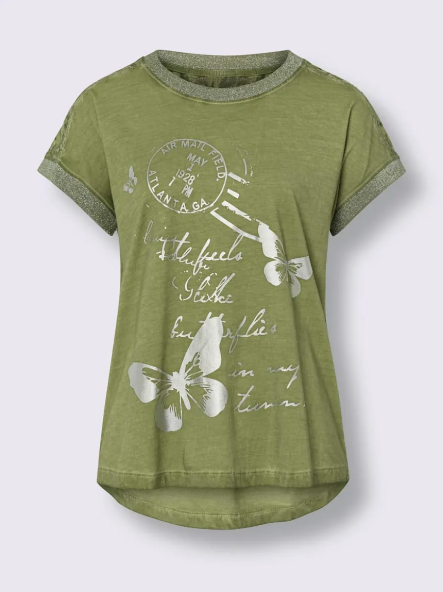 T-shirt à manches courtes en dentelle et imprimé léger
