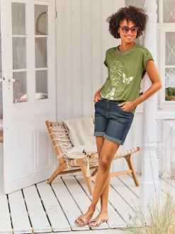 T-shirt à manches courtes en dentelle et imprimé léger