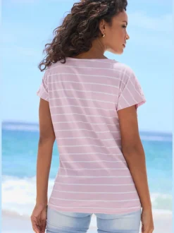 T-shirt à manches courtes en jersey doux à rayures marinières avec logo discret