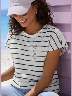 T-shirt à manches courtes en jersey doux à rayures marinières avec logo discret
