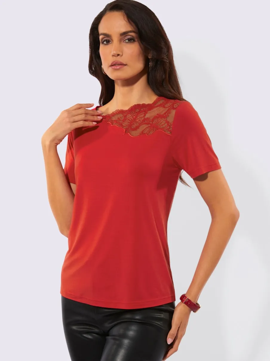 T-shirt à manches courtes en modal avec empiècement en dentelle