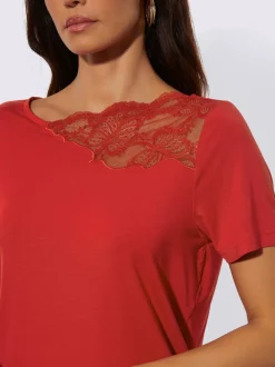 T-shirt à manches courtes en modal avec empiècement en dentelle