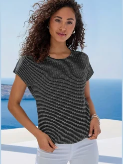 T-shirt à manches courtes en tricot structuré avec encolure ronde et élastique à la taille
