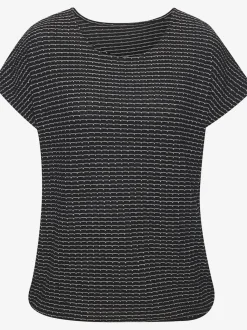T-shirt à manches courtes en tricot structuré avec encolure ronde et élastique à la taille