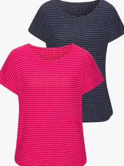T-shirt à manches courtes en tricot structuré avec encolure ronde et élastique à la taille