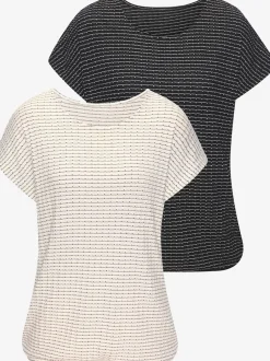 T-shirt à manches courtes en tricot structuré avec encolure ronde et élastique à la taille